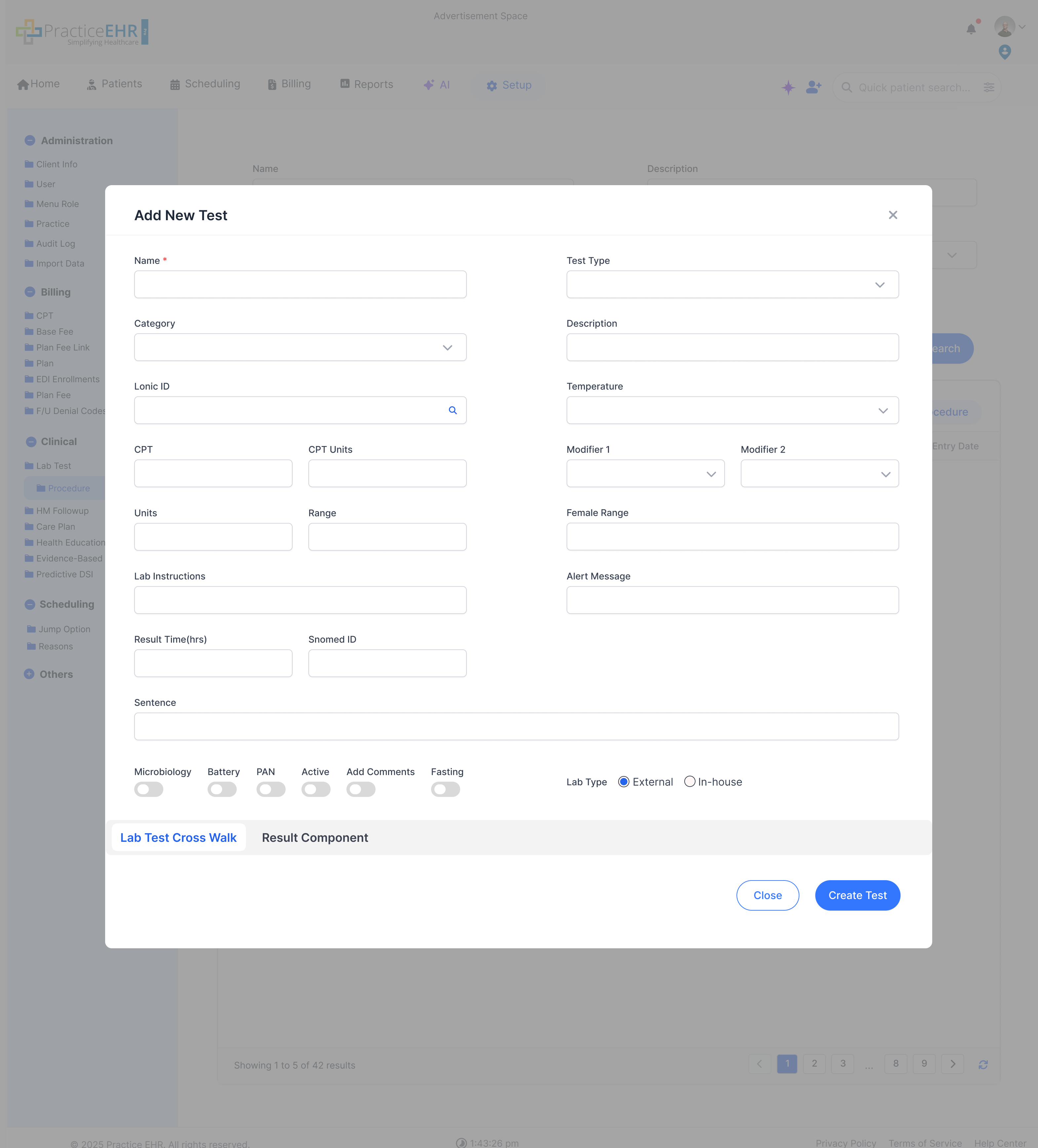 Create lab test screen